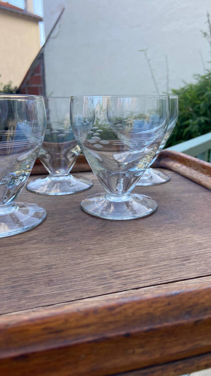 Set de 7 verres à vin gravés vintage 1950