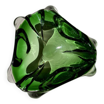 Vide-poche / cendrier vert en verre de Murano 1970