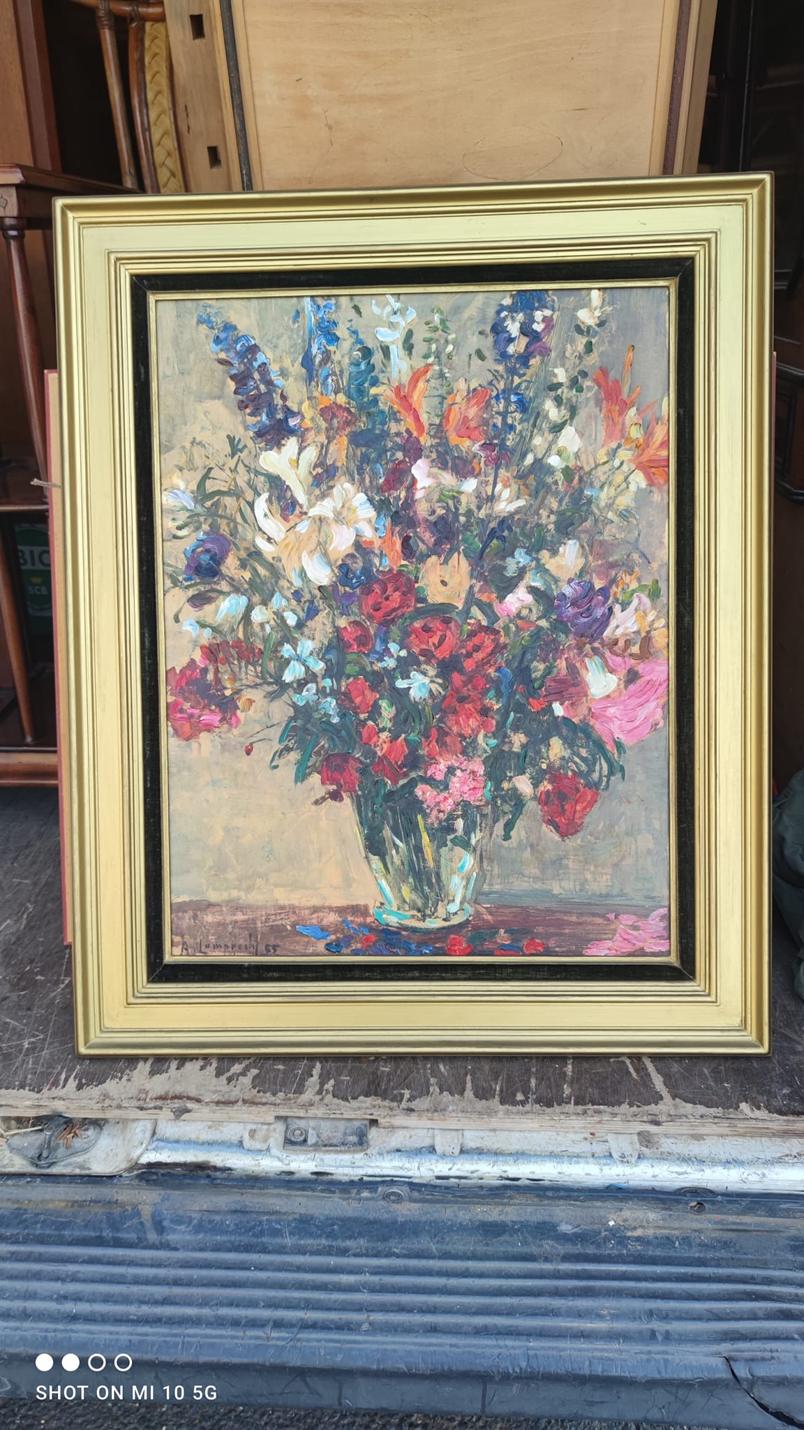 Flower Bouquet Painting by Anton Lamprecht, oil on canvas