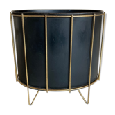 Modernist paper basket 1960 in black sheet metal and golden brass