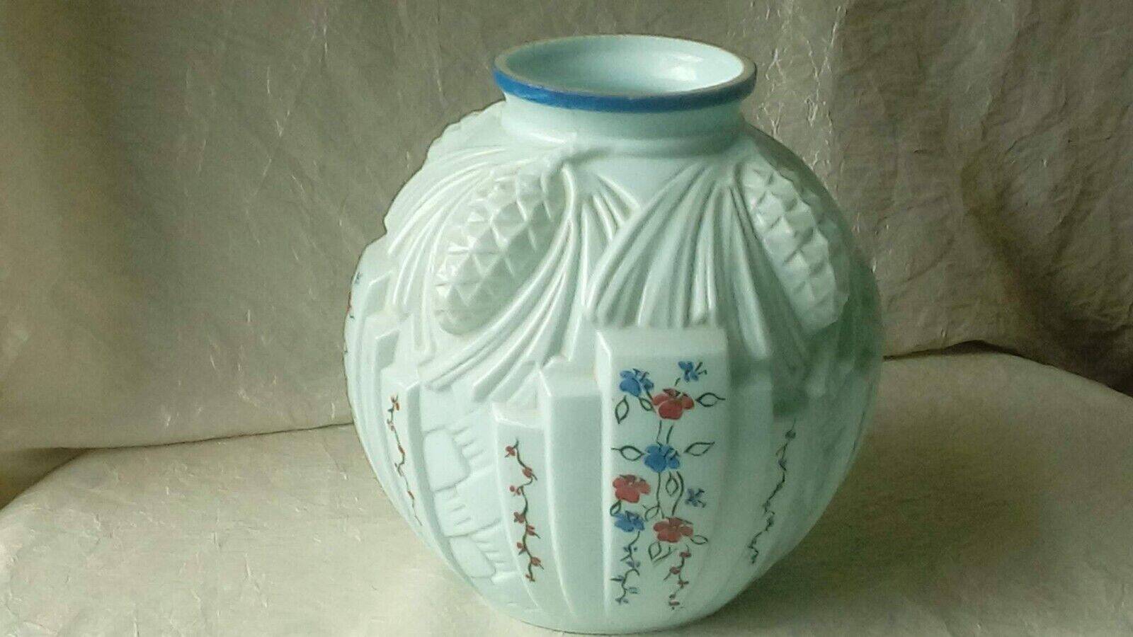 Blue opaline vase with pine cone decor, art deco period