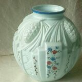 Blue opaline vase with pine cone decor, art deco period