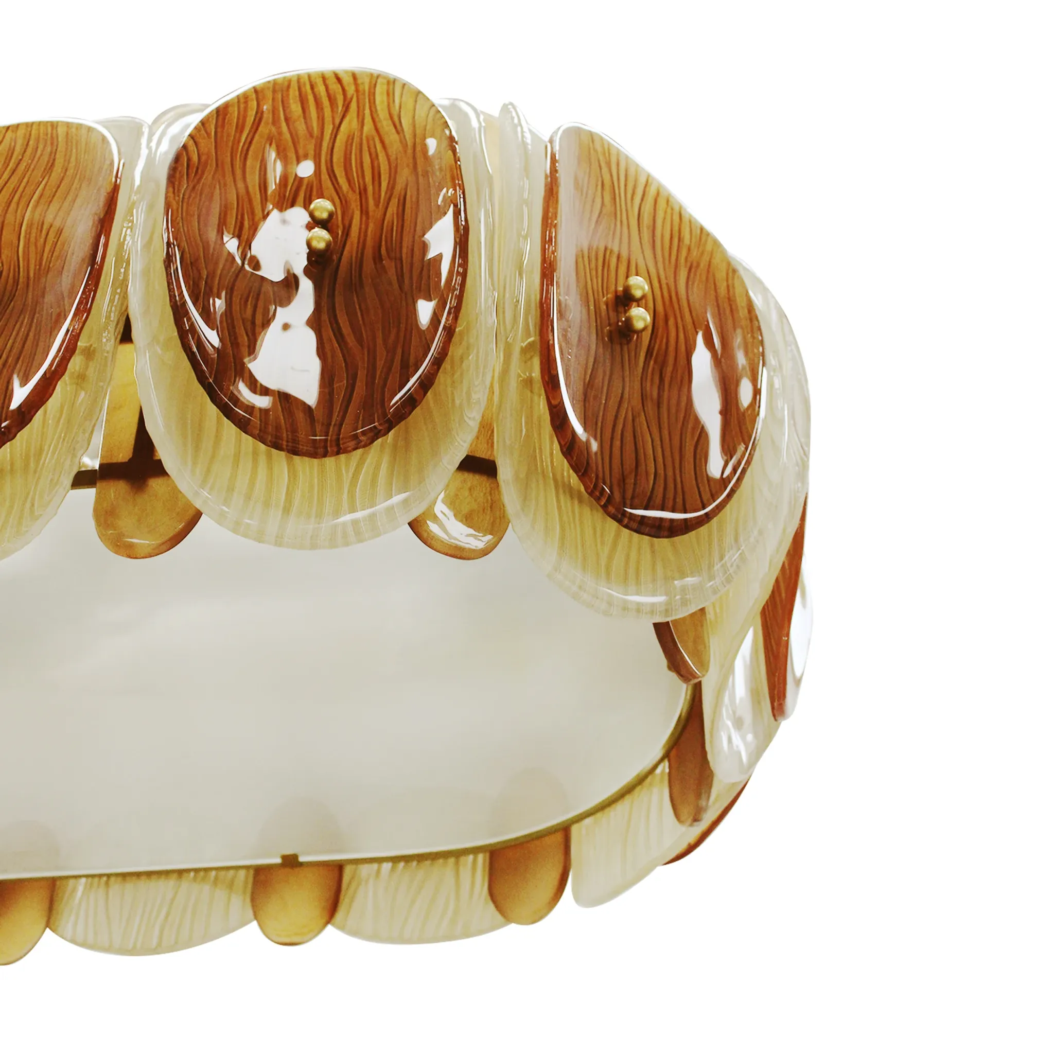 Midmodern Style Italian Brass Pendant Lamp, Brown And Beige Murano Glass