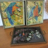 Art deco tray parrot parakeets