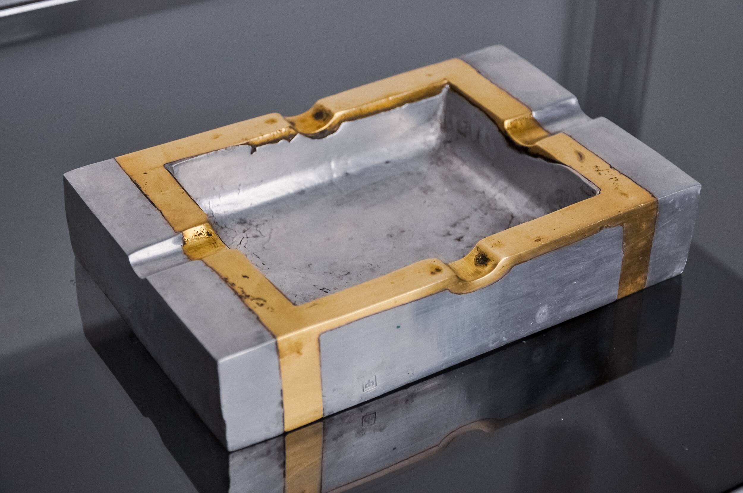 Brutalist ashtray by David Marshall, bronze and brass, Spain, 1970