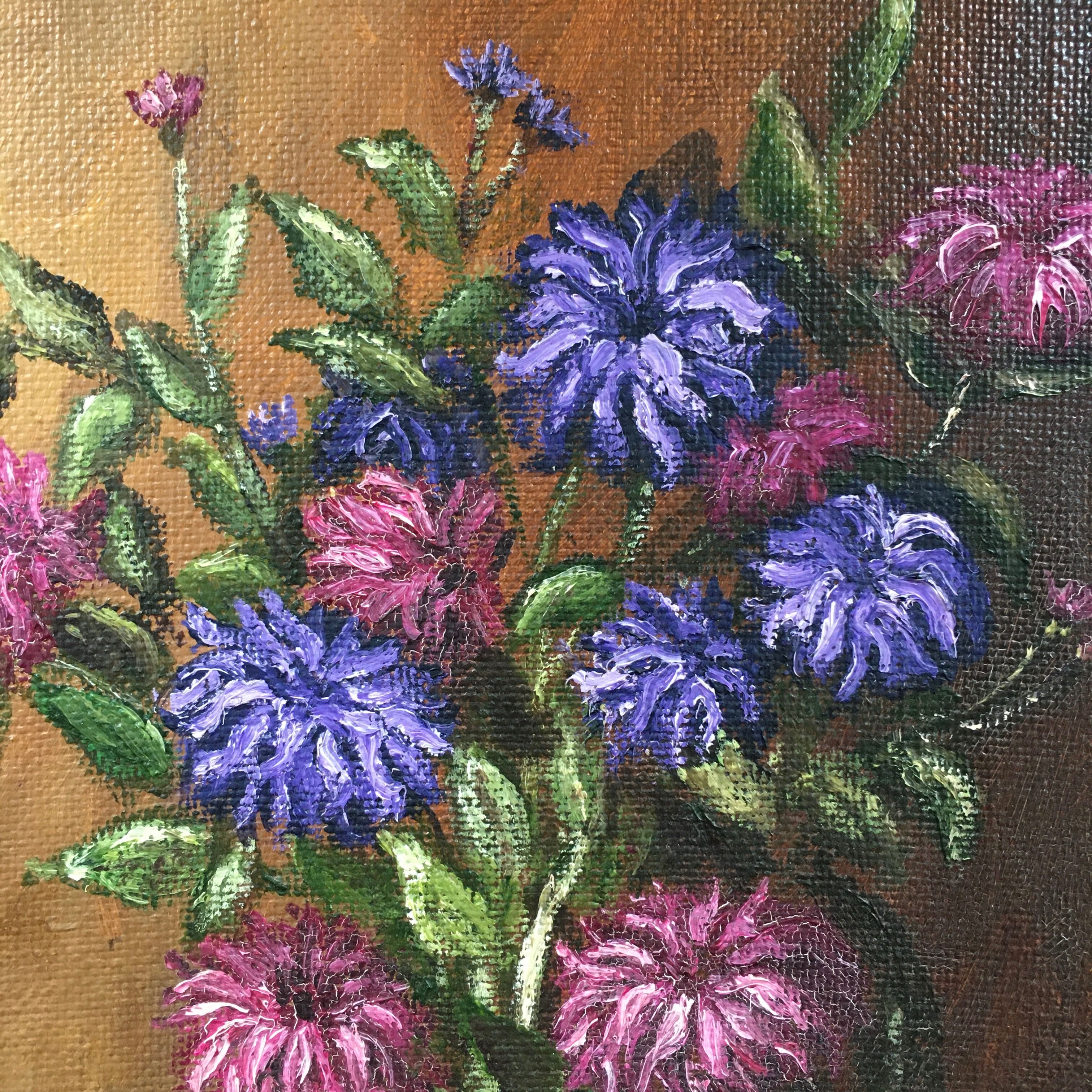 Tableau bouquet dans vase turquoise