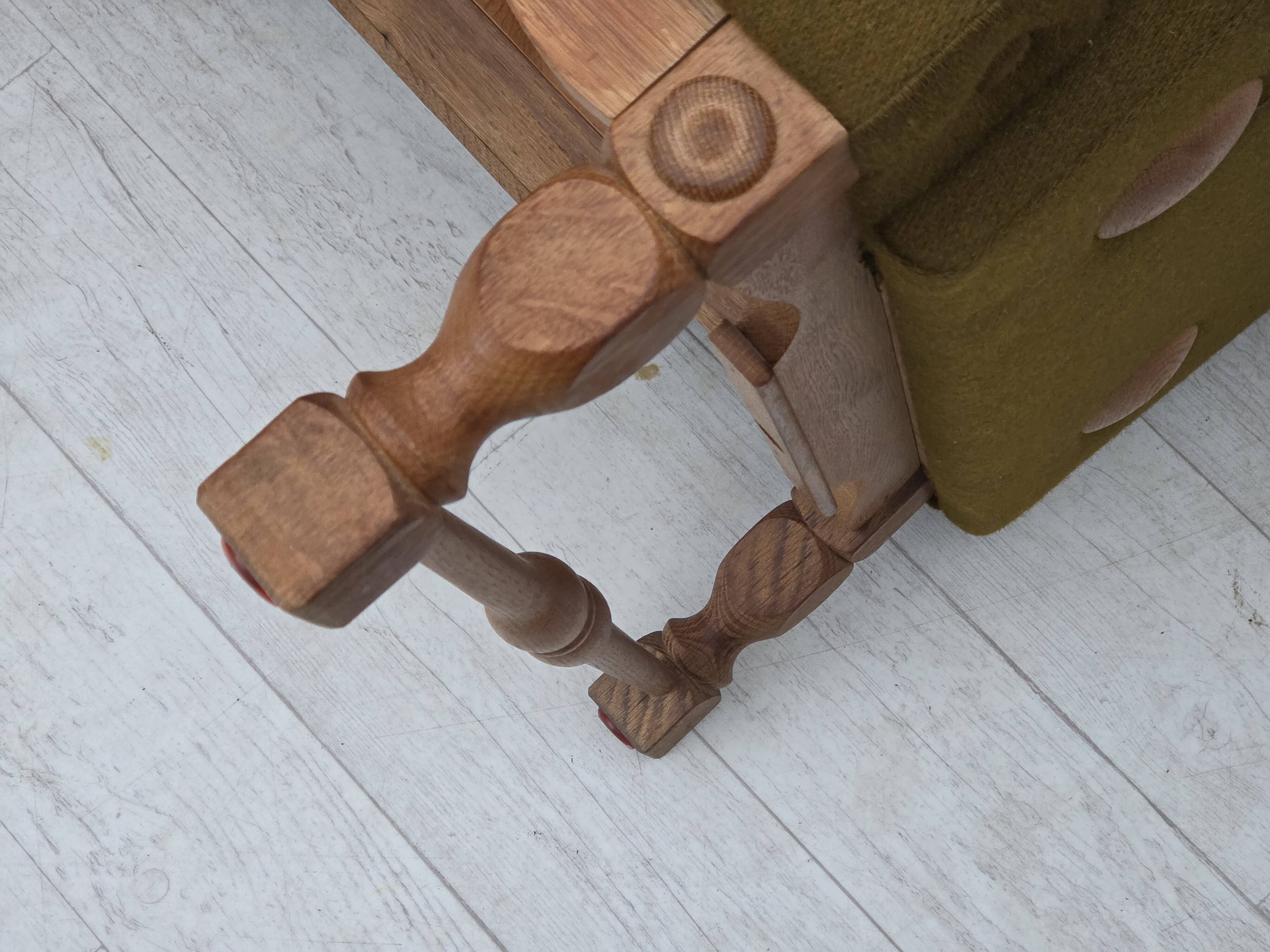 1970s, Danish 3-seater sofa, furniture wool, solid oak wood.