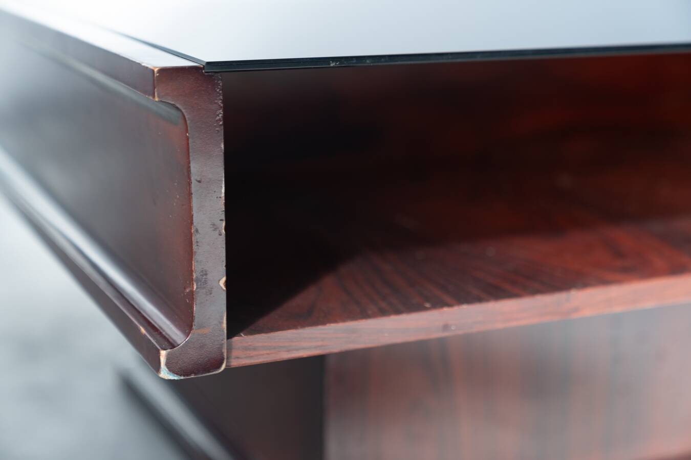 Vintage Mahogany Coffee Table with Glass Top – 1970s