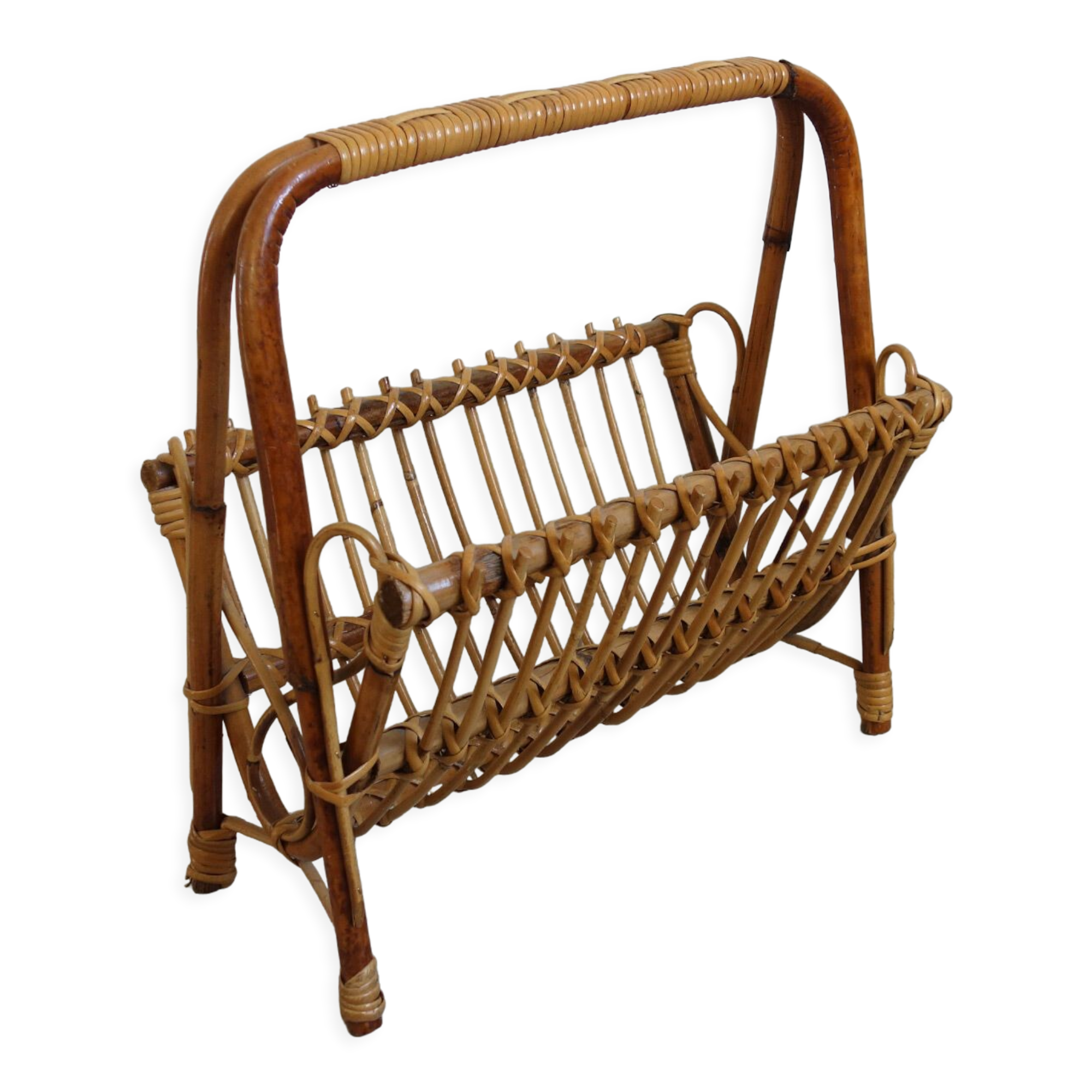 Rattan magazine holder bamboo 70s