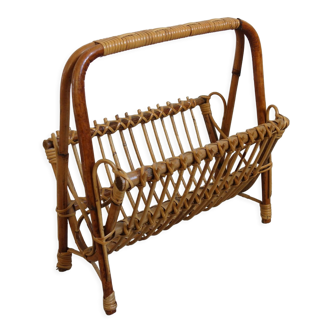 Rattan magazine holder bamboo 70s