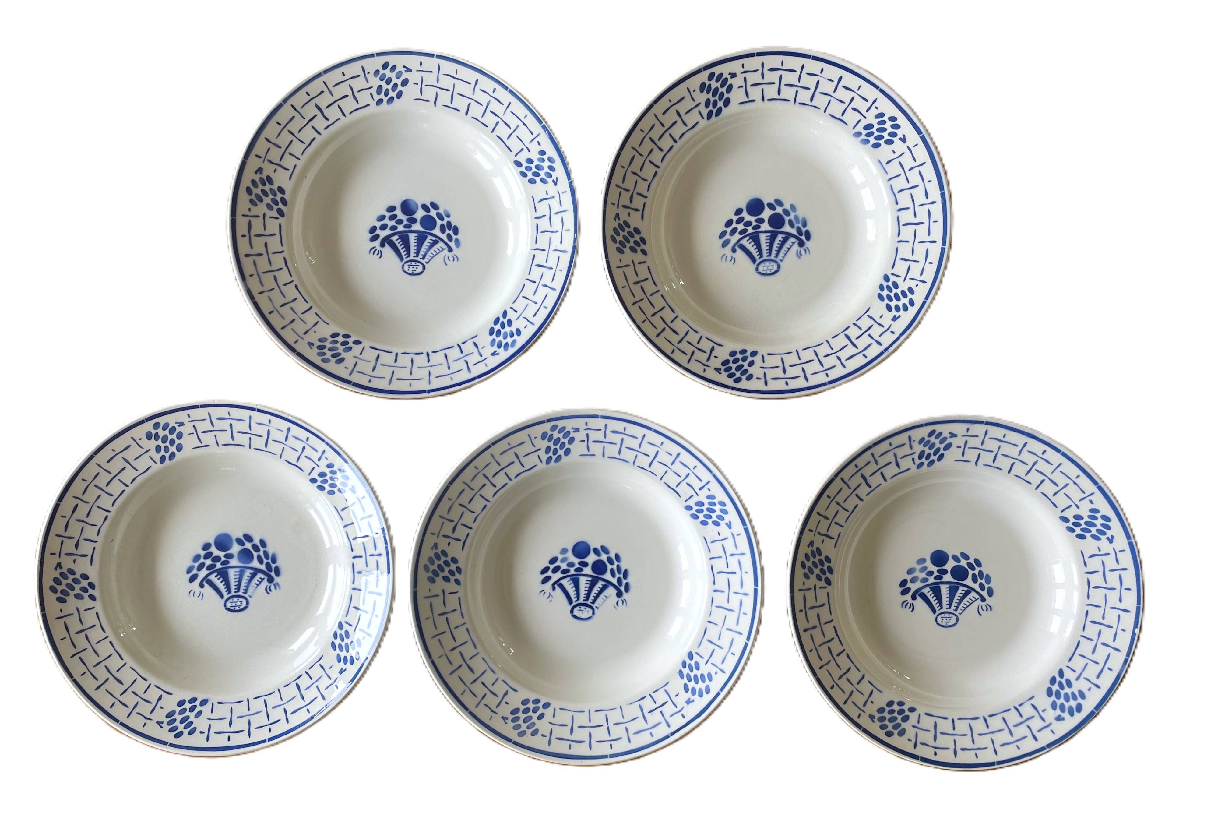 5 antique deep plates in badonviller earthenware