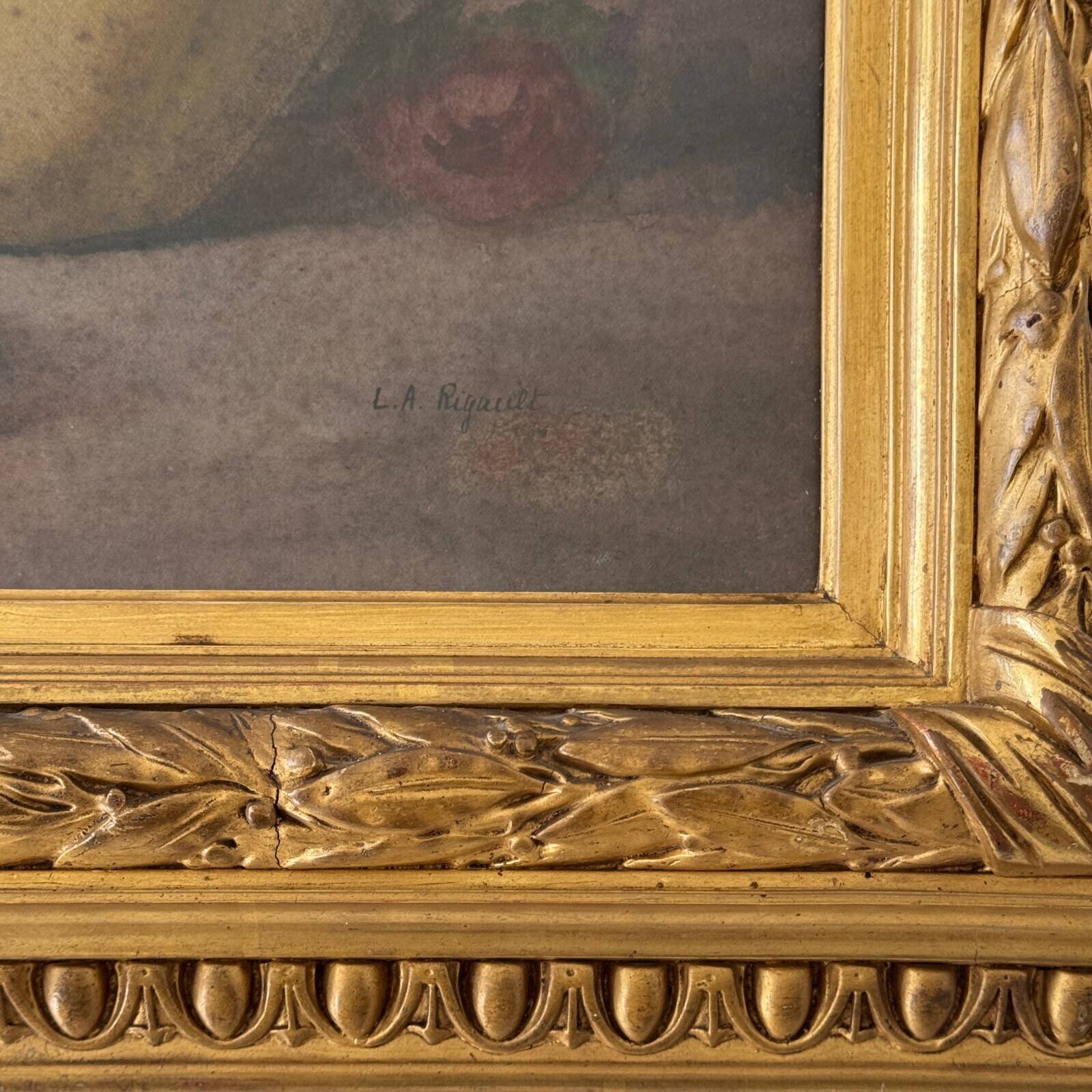 Watercolor still life bouquet of flowers 19th century by LA Rigault