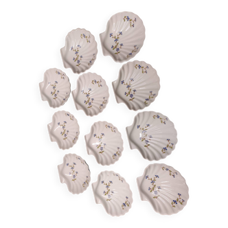 Lot de 11 pieces coquilles st jacques porcelaine a feu