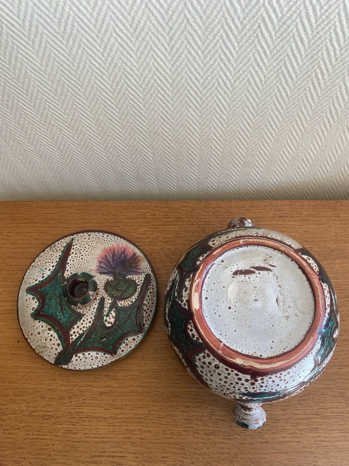 Service en ceramique vallauris 60s decor chardons