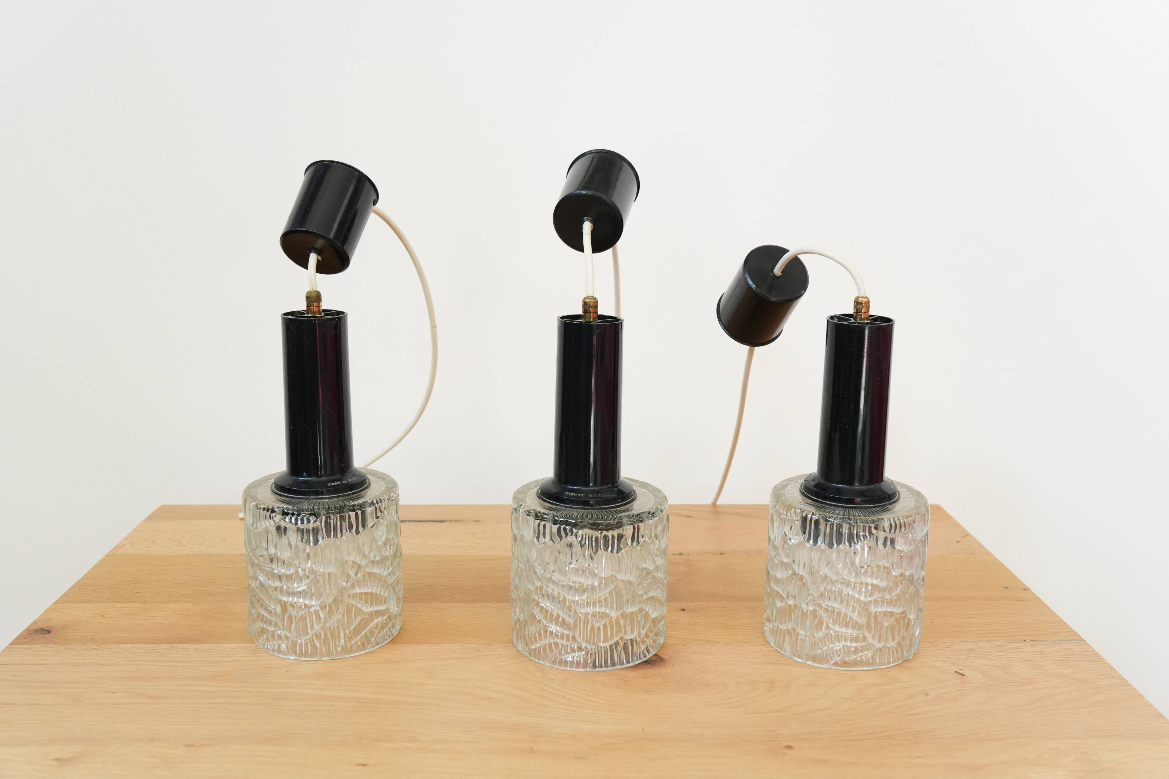 Set of 3 Vintage 1970s Hand-Blown Crystal Pendant Wall Lights