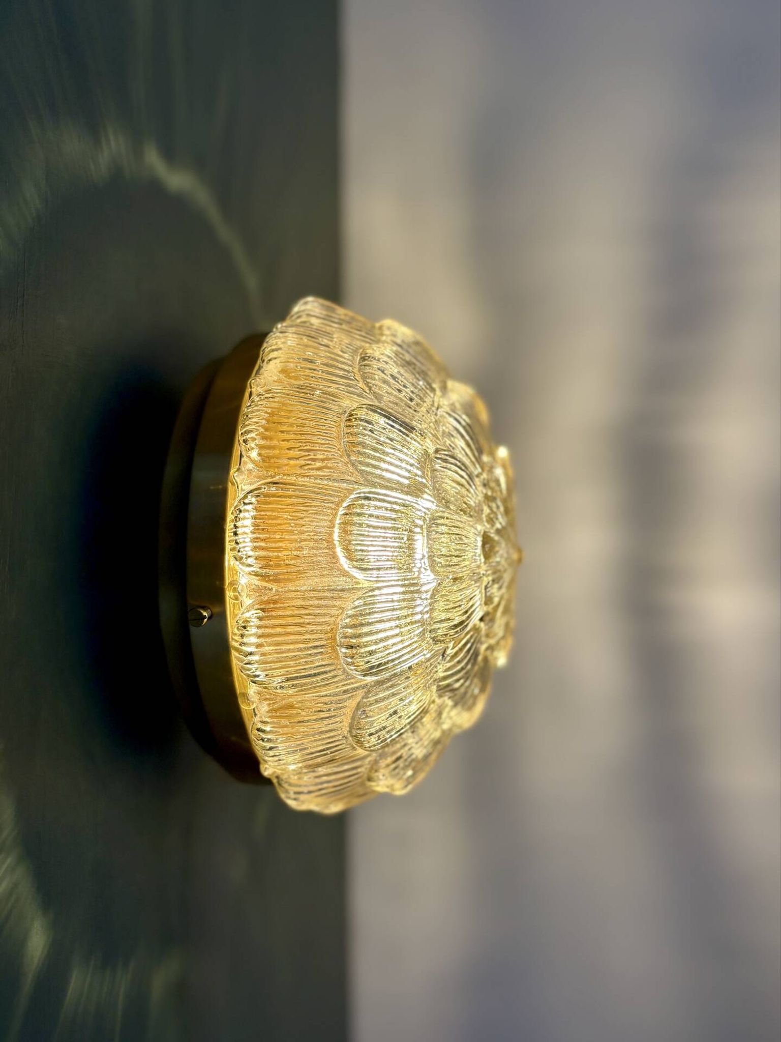 Vintage amber moulded glass wall or ceiling light globe