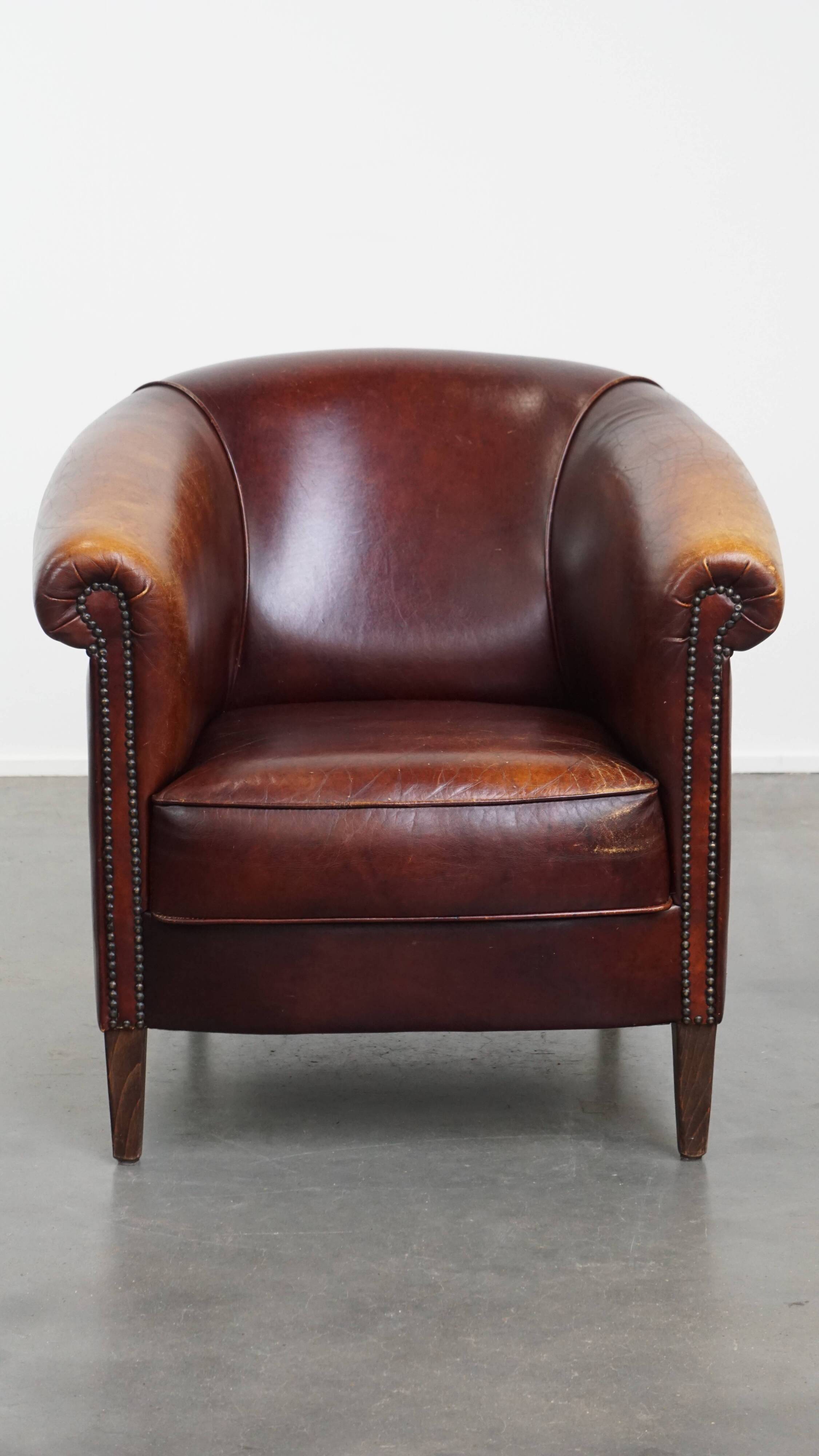 Cowhide Leather Club Chair in English Style