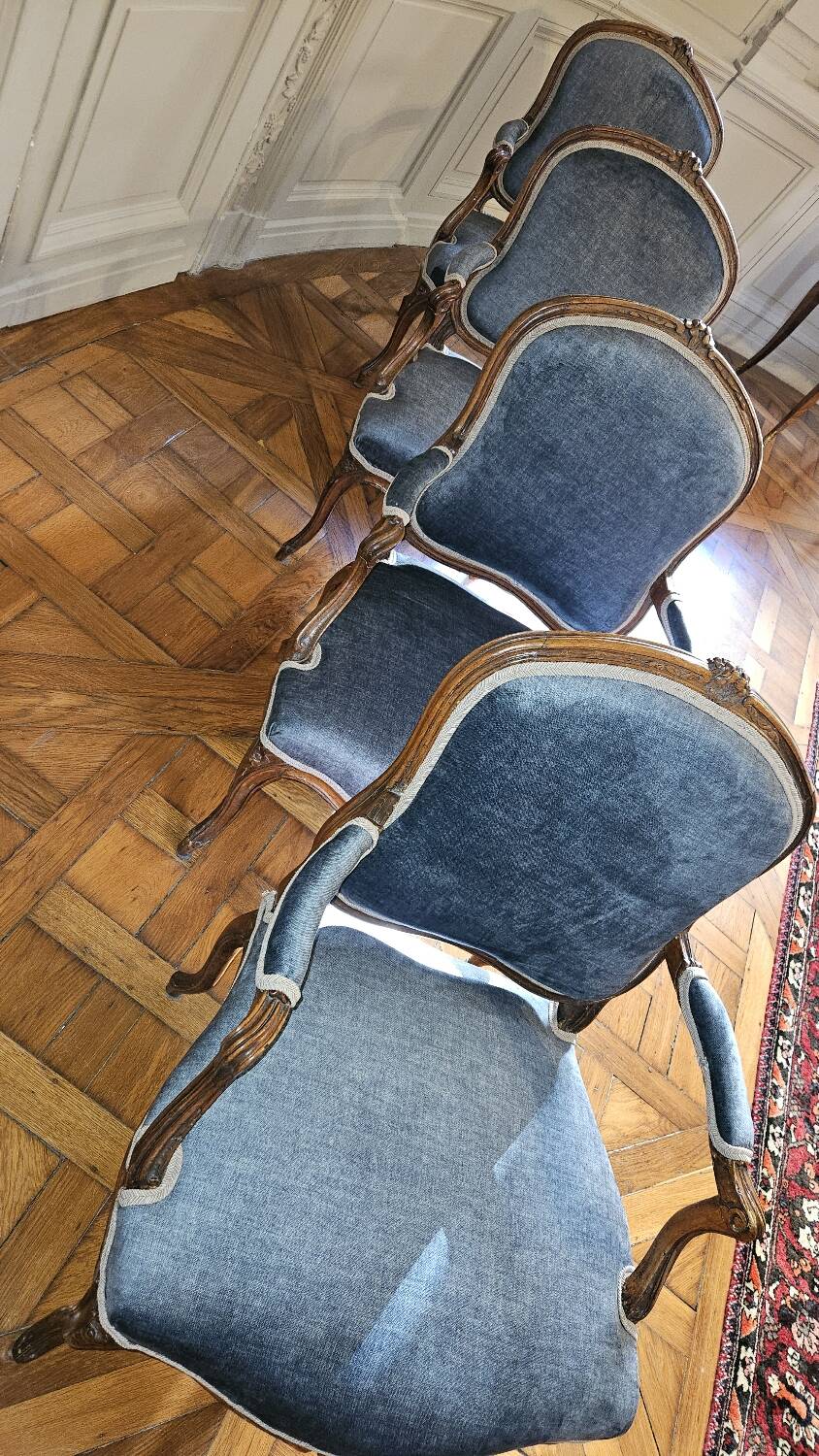 set of 4 Louis XV armchairs with queen's backs