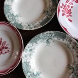 6 deep plates Marsac red Digoin Terre de fer green