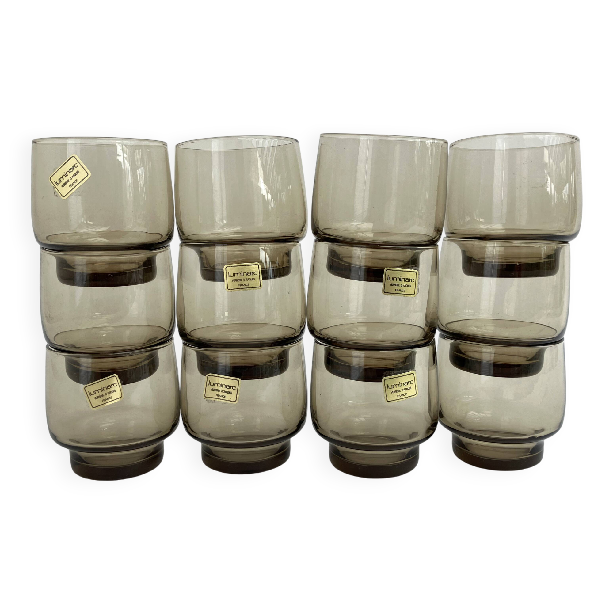 Ensemble de 6 verres transparents fumés LUMINARC • Neuf • Vintage 70s • 2 lots disponibles
