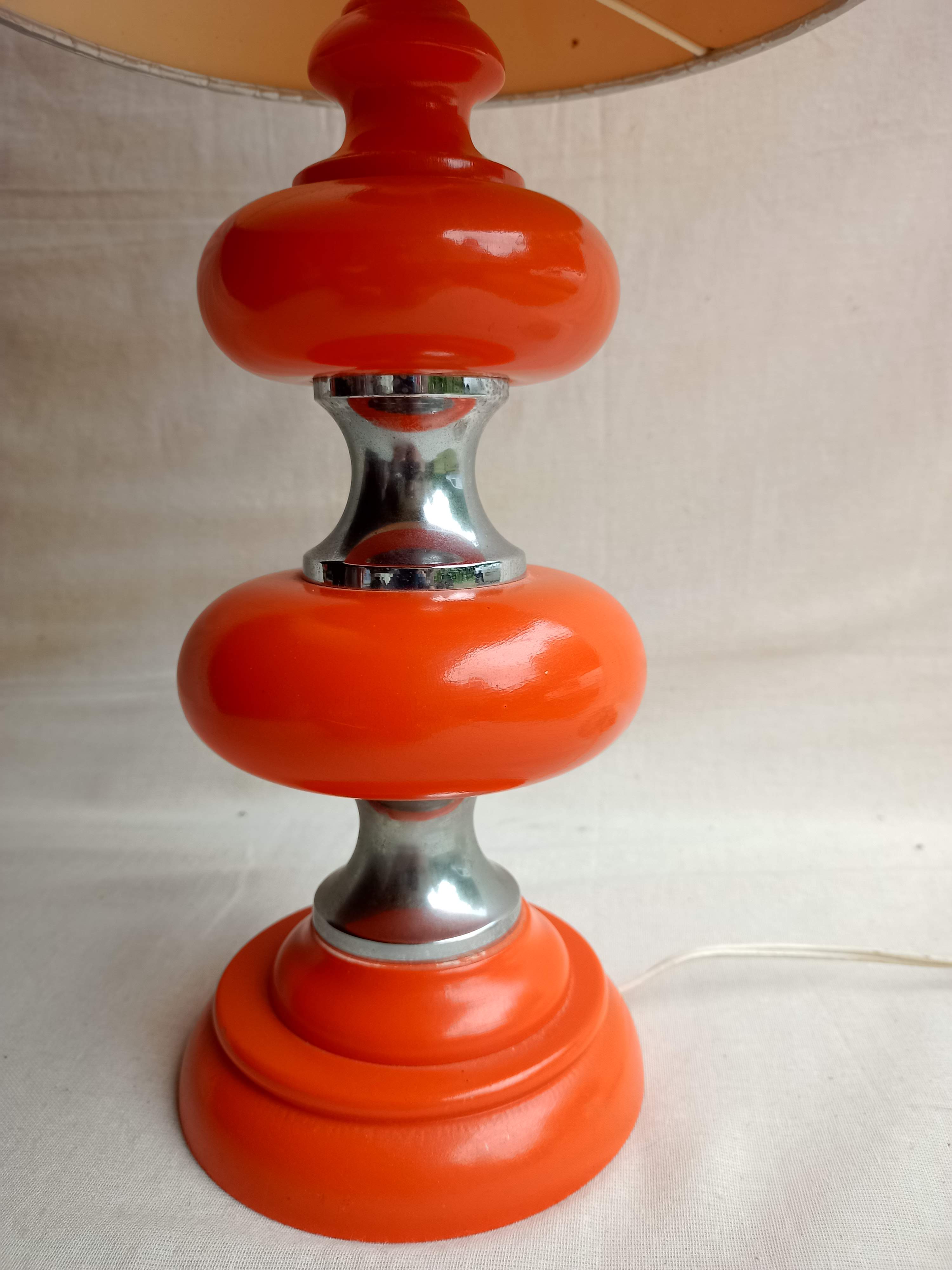 Orange lamp in vintage turned wood
