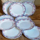 Neuf assiettes à dessert faïence de Sarreguemines service Brunoy années 40
