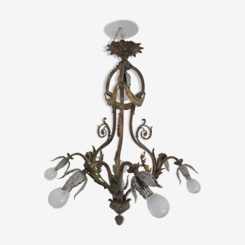 Art nouveau cage chandelier - bronze and metal - 8 fires - 1900