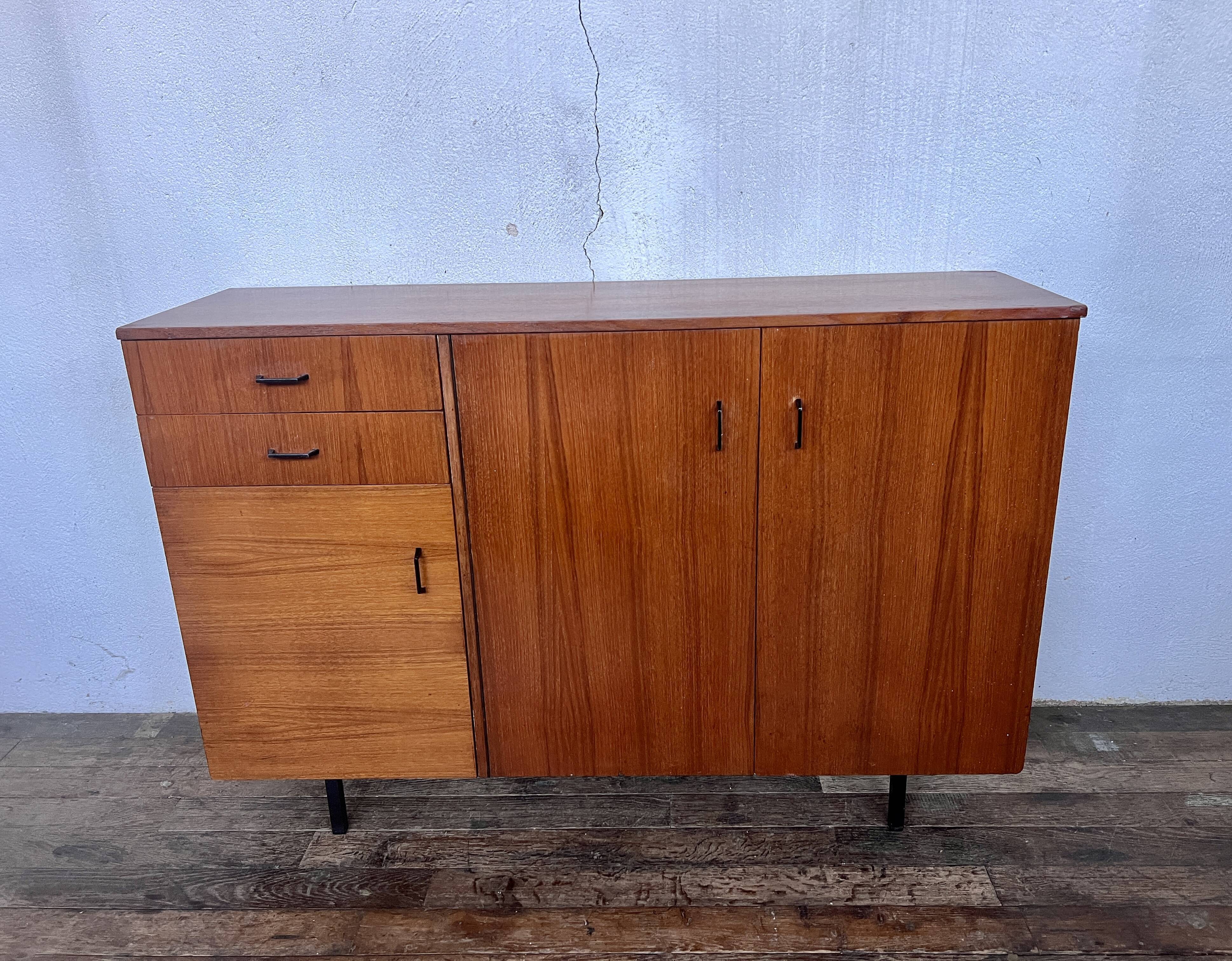 Vintage teak metal foot row
