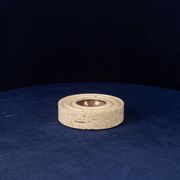 Italian Round Travertine and Copper-Toned Metal Ashtray, 1970
