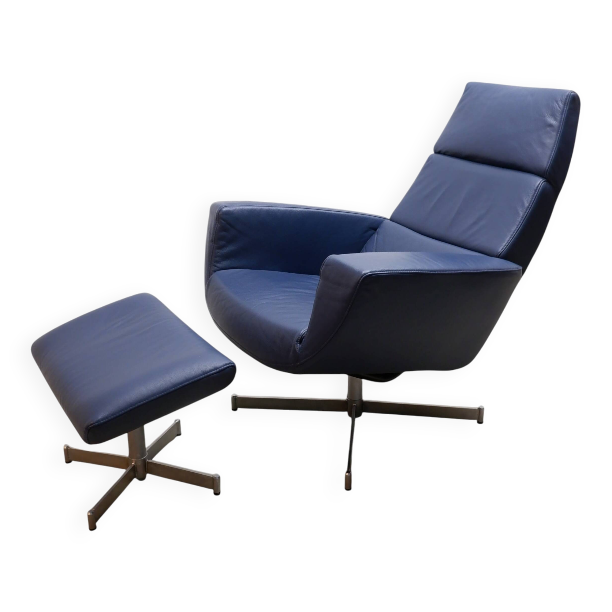 Leather arm chair with footstool