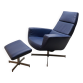 Leather arm chair with footstool