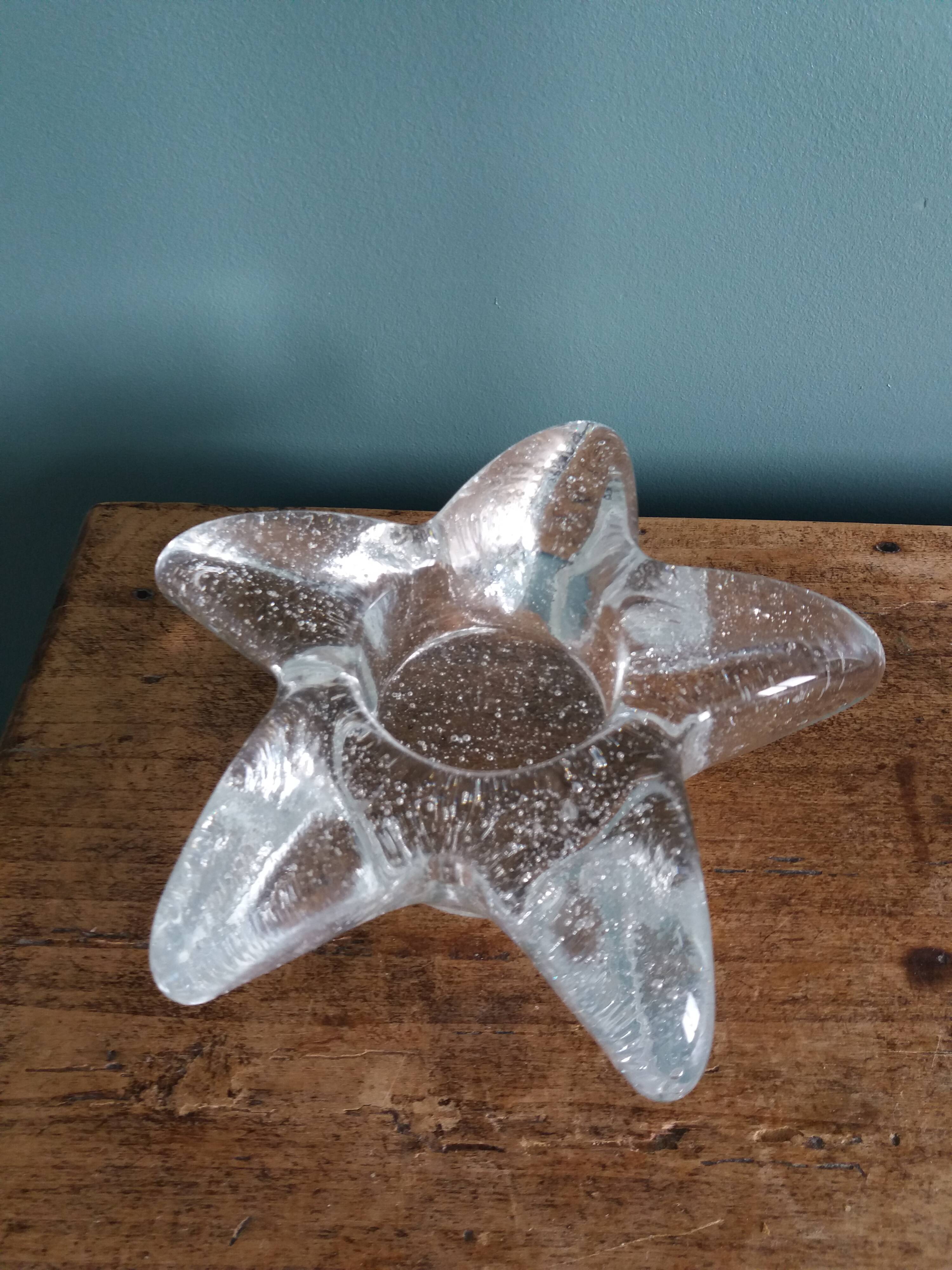 Star candle holder in glass or bubbled crystal, Biot type
