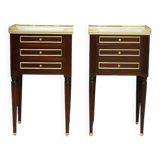 Pair of Mahogany Nightstands with White Carrara Marble in Louis XVI Style