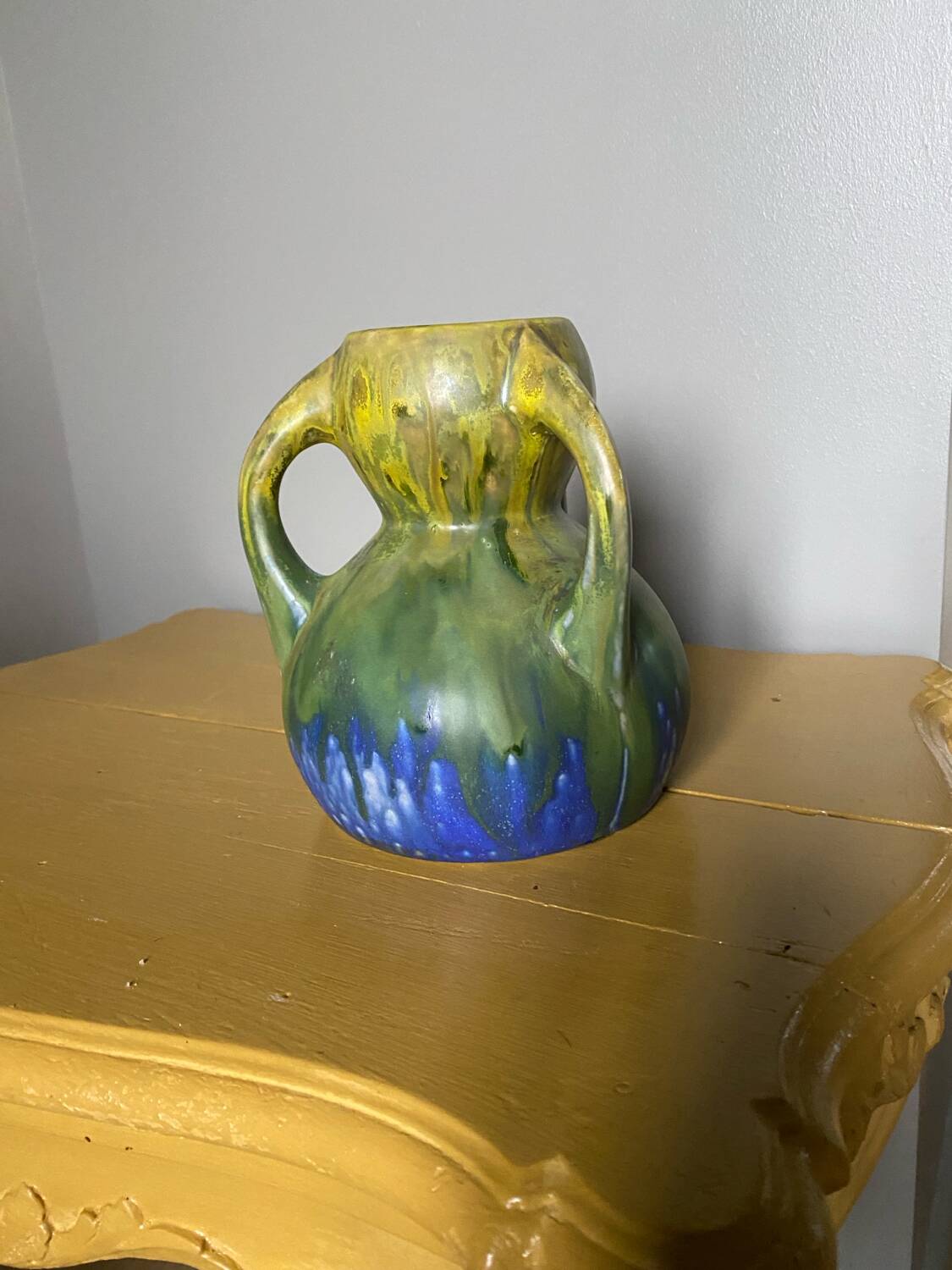 Antique blue and green ceramic vase
