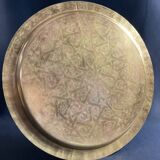 Bronze brass tray with chiseled decoration signed