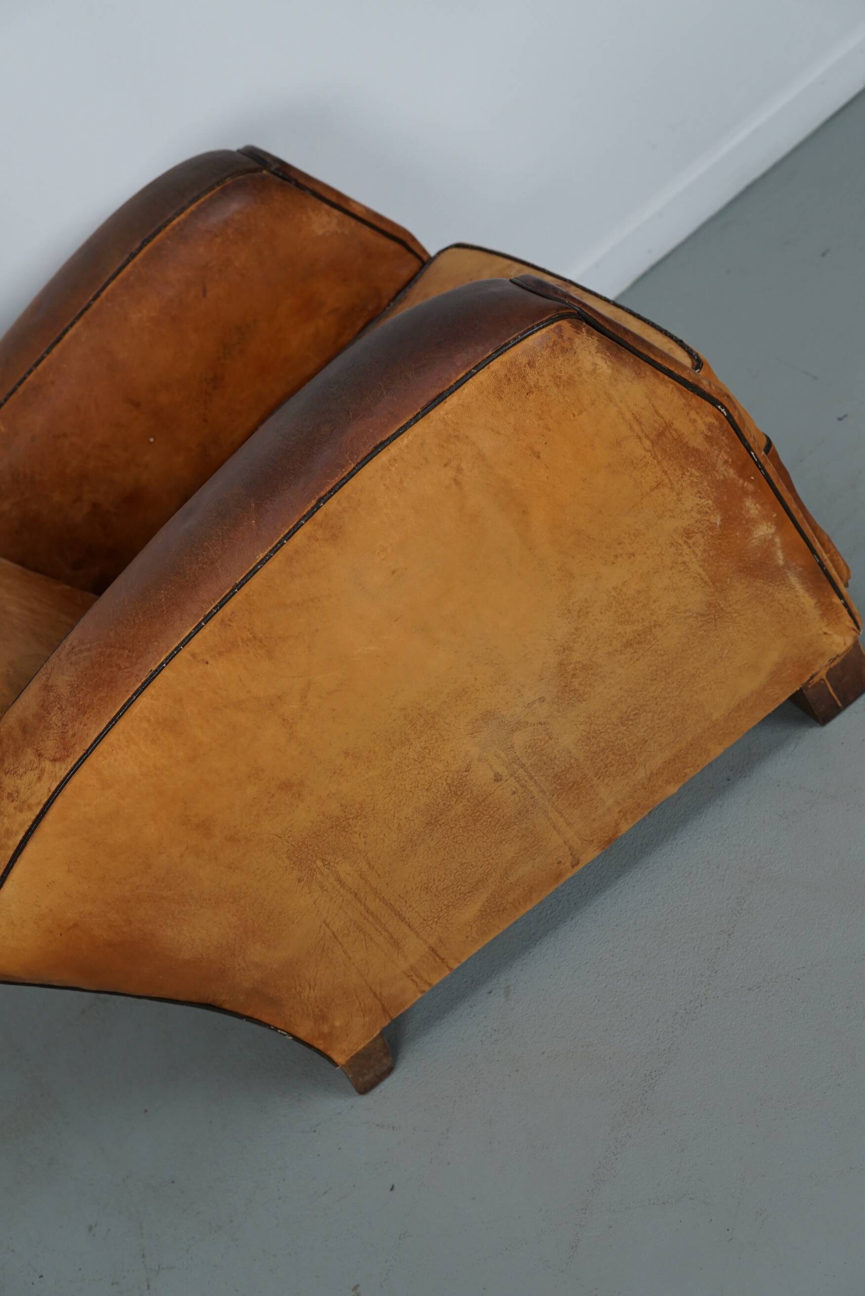 Vintage French Cognac-Colored Leather Club Chair, 1950s