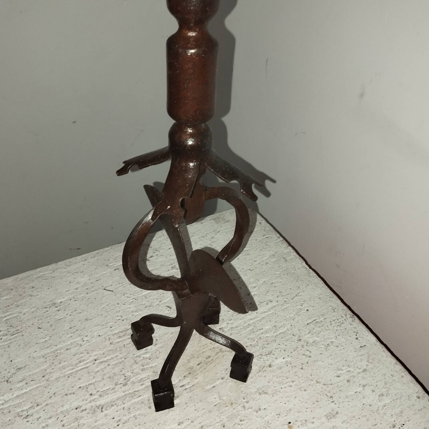 Candle holder blade base wrought iron brutalist folk art
