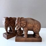 Serre-livres éléphants en bois, milieu XXème