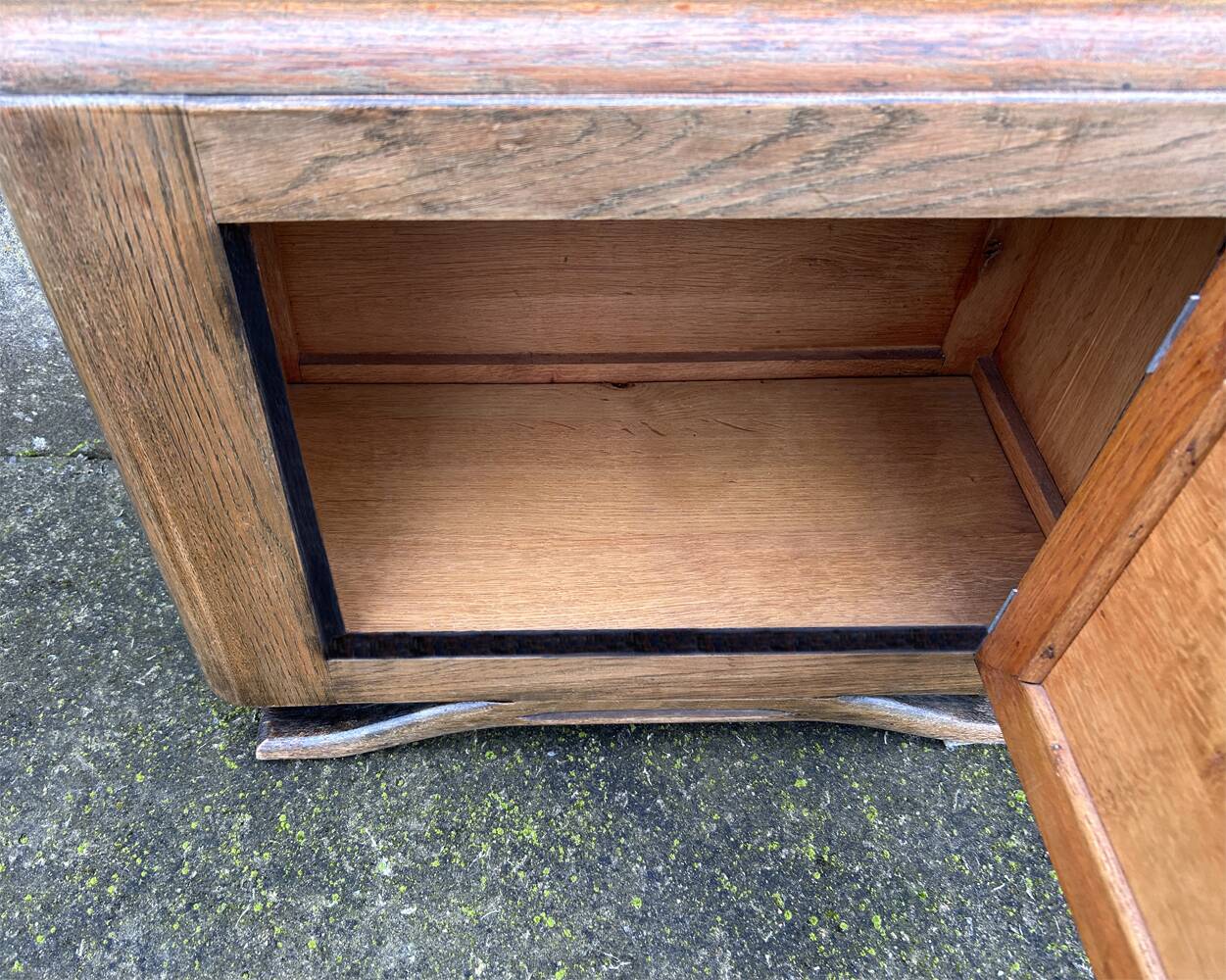 Art Deco bedside table, oak, moustache legs, 1930s