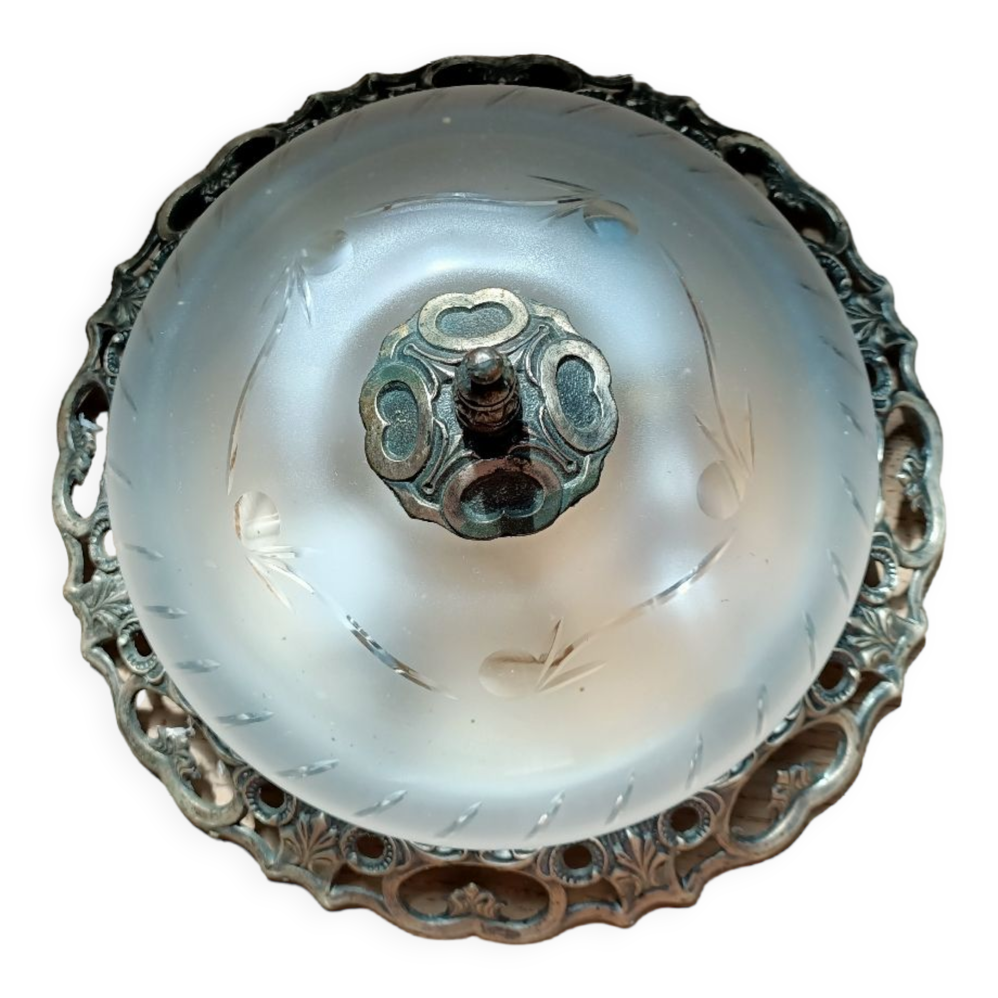 Openwork glass and brass ceiling lamp