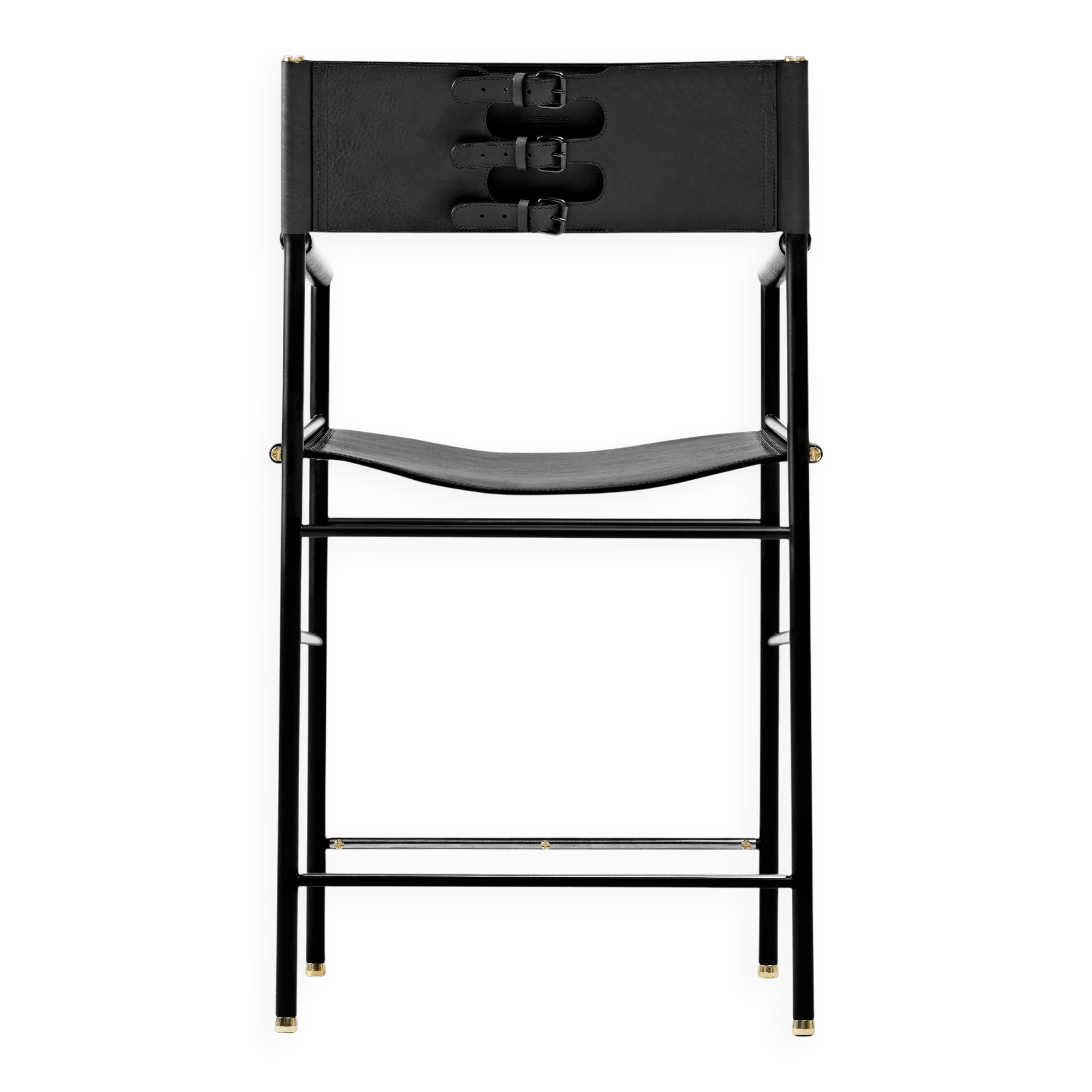Contemporary bar stool with a black metal backrest and black rubber.