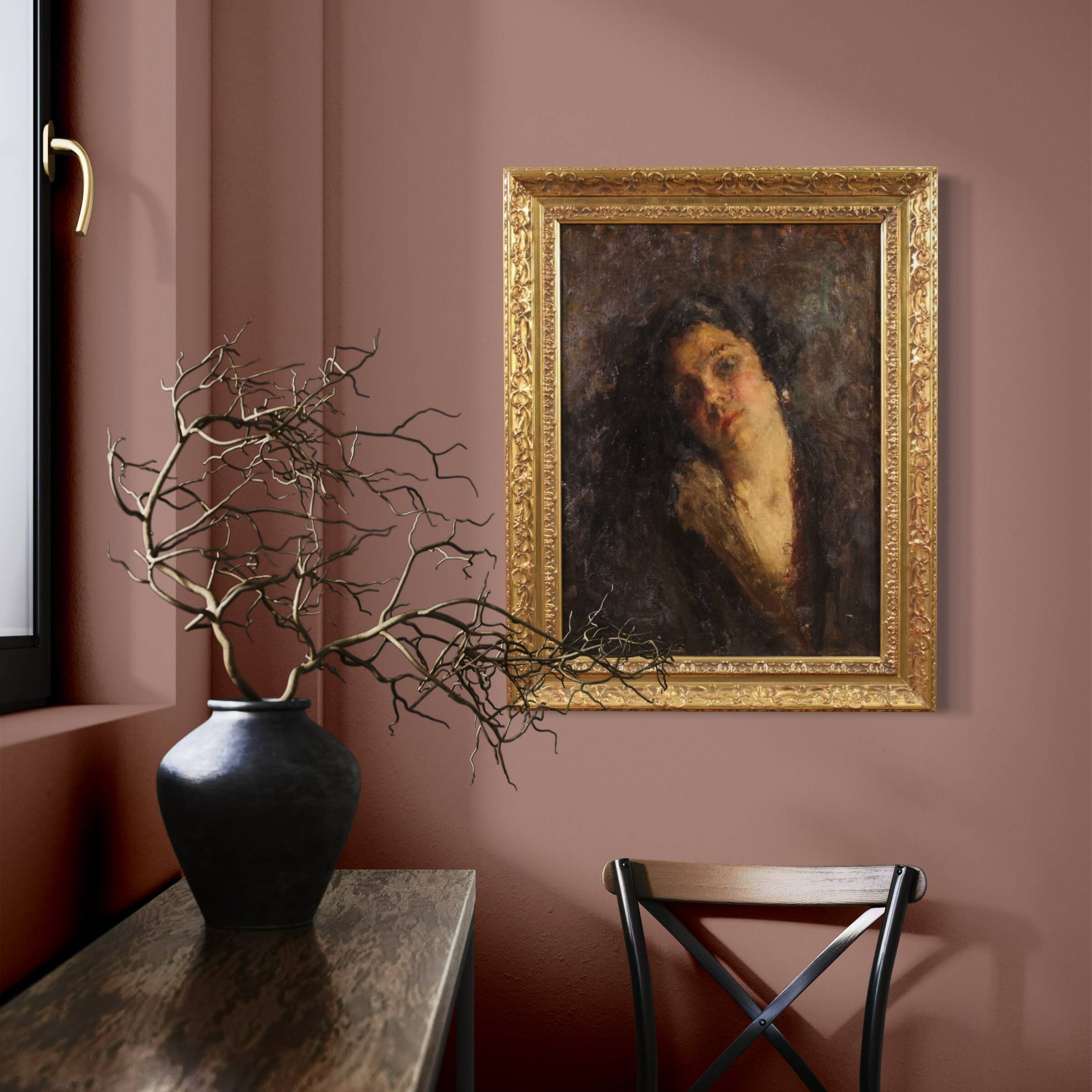 Peinture de portrait féminin impressionniste italien du 19e siècle