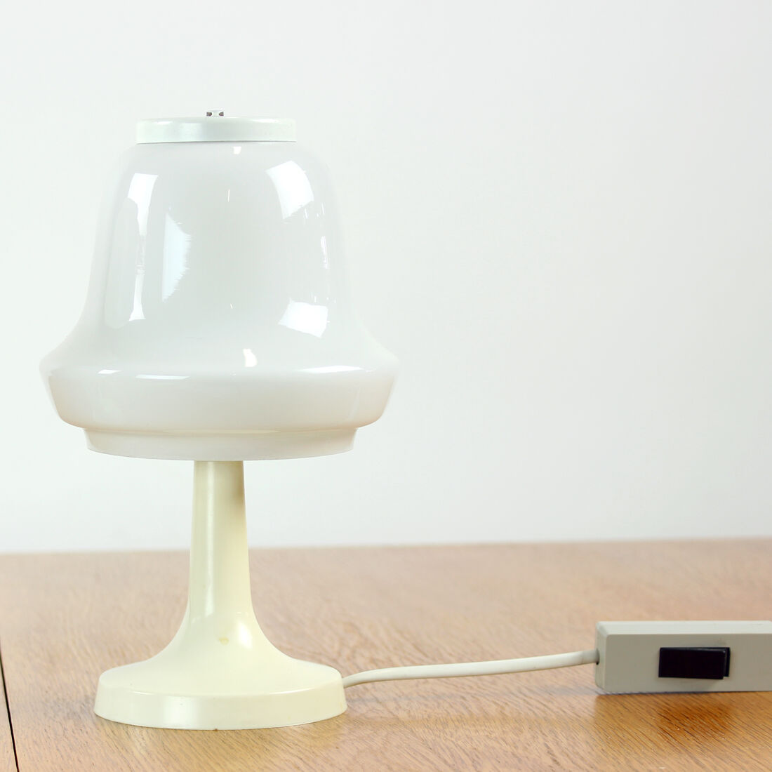 Set of 2 white opaline glass table lamps, Opp Jihlava, Czechoslovakia 1960s