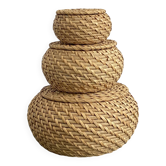 Lot de 3 boîtes gigognes rondes en rotin