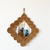 Vintage 1960s braided raffia mirror