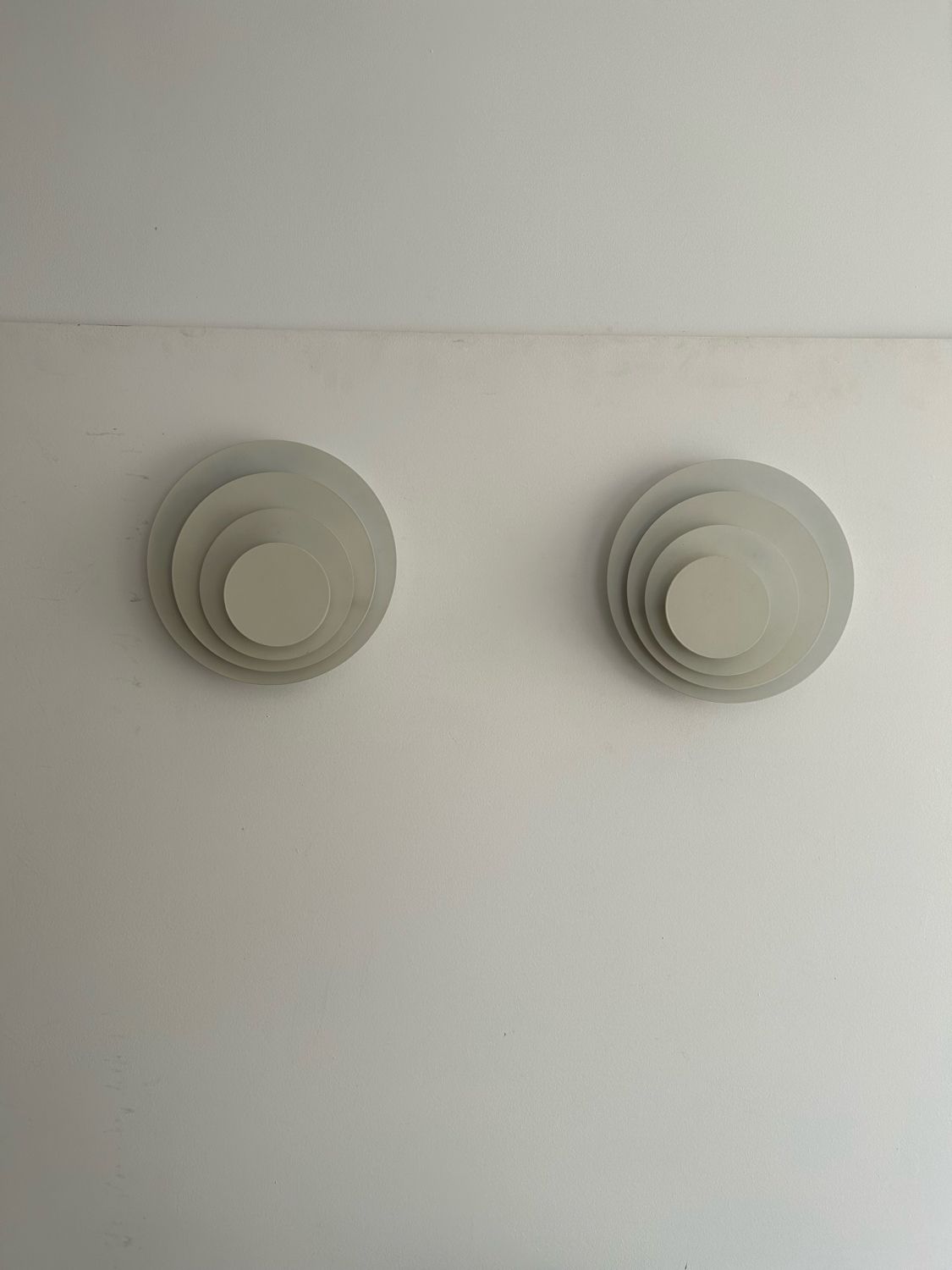 Pair of geometric vintage wall lamps, white lacquered metal, Germany 1970