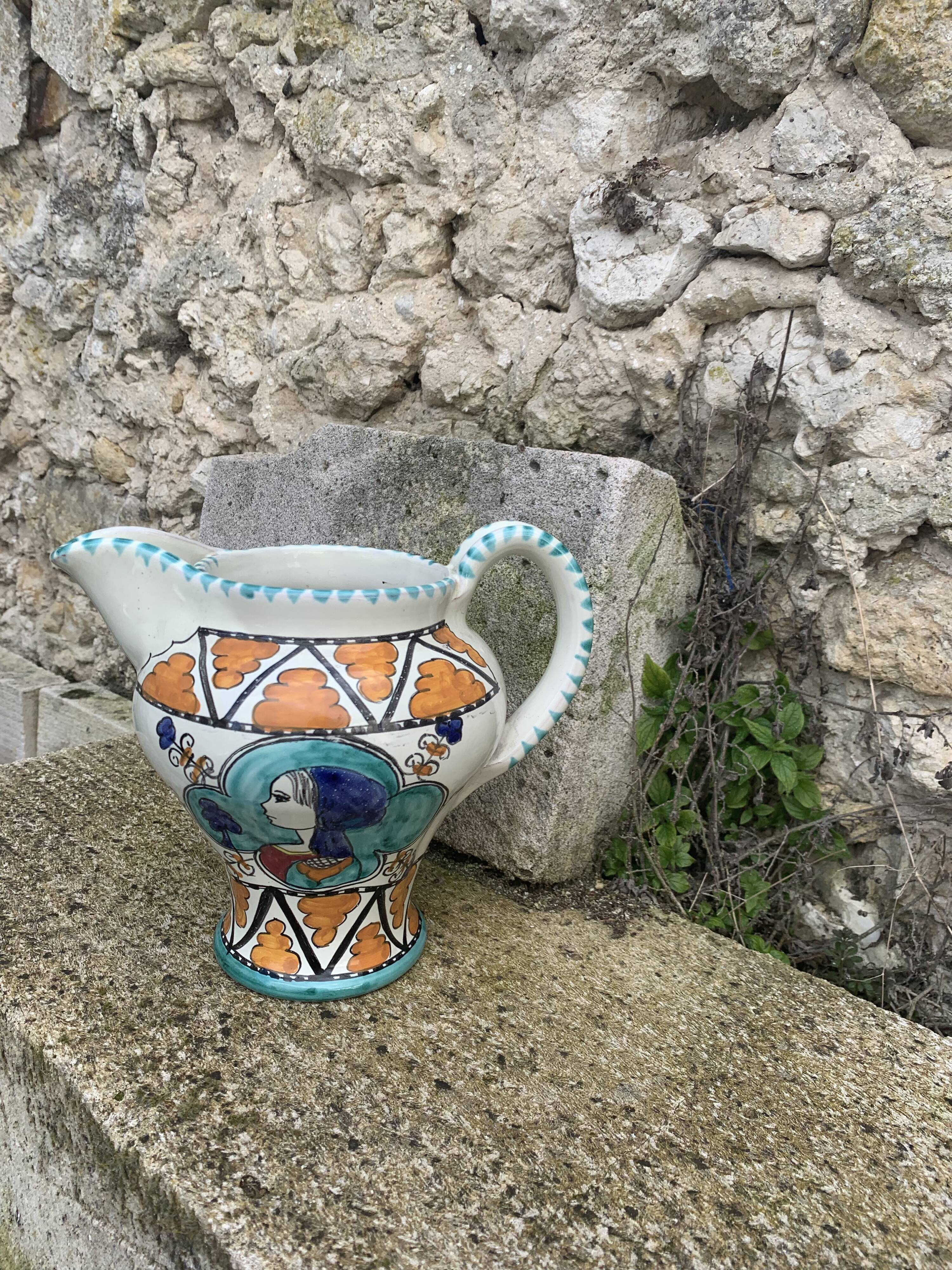 Glazed ceramic jug pottery Orvieto made in italy vintage