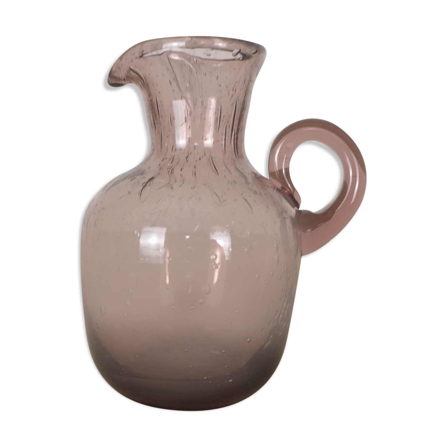 Pink bubbled glass vase or pitcher, milk pot