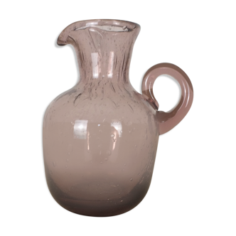 Pink bubbled glass vase or pitcher, milk pot
