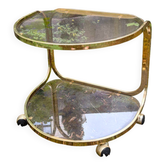Desserte / Table Basse Vintage en Laiton Doré et Verre Fumé